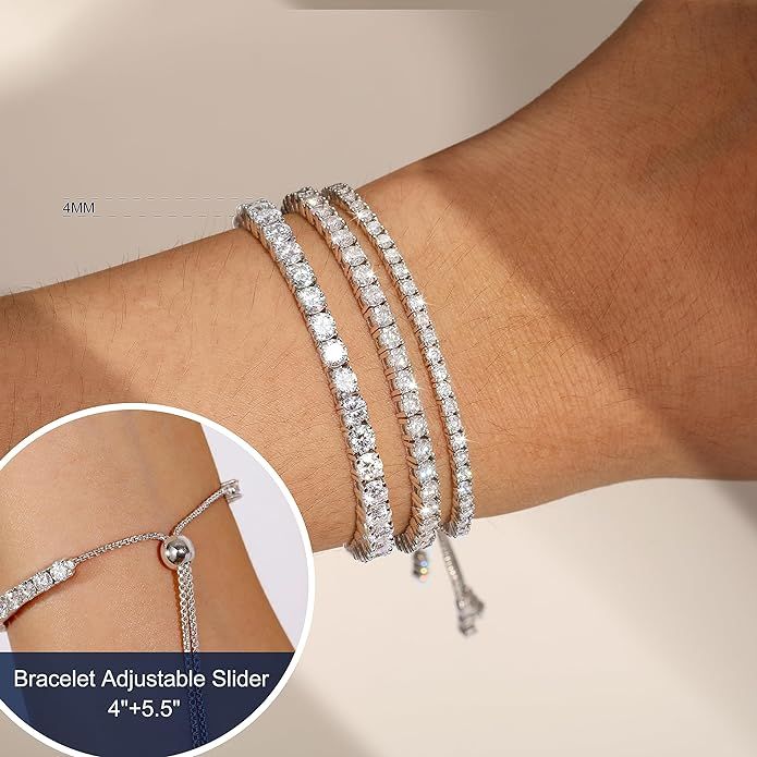 Moissanite Tennis Bracelet, 1.52ct-7.76ct Diamond Bracelet 18K White Gold Plated 925 Sterling Sil... | Amazon (US)