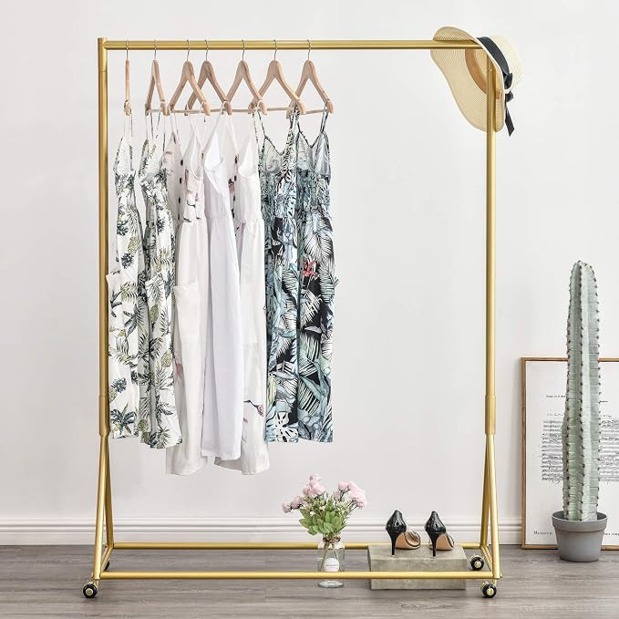 Gold Pipe Clothing Racks Freestanding, Modern Metal Clothes Rack Heavy Duty, Easy Assemble Clothi... | Amazon (US)