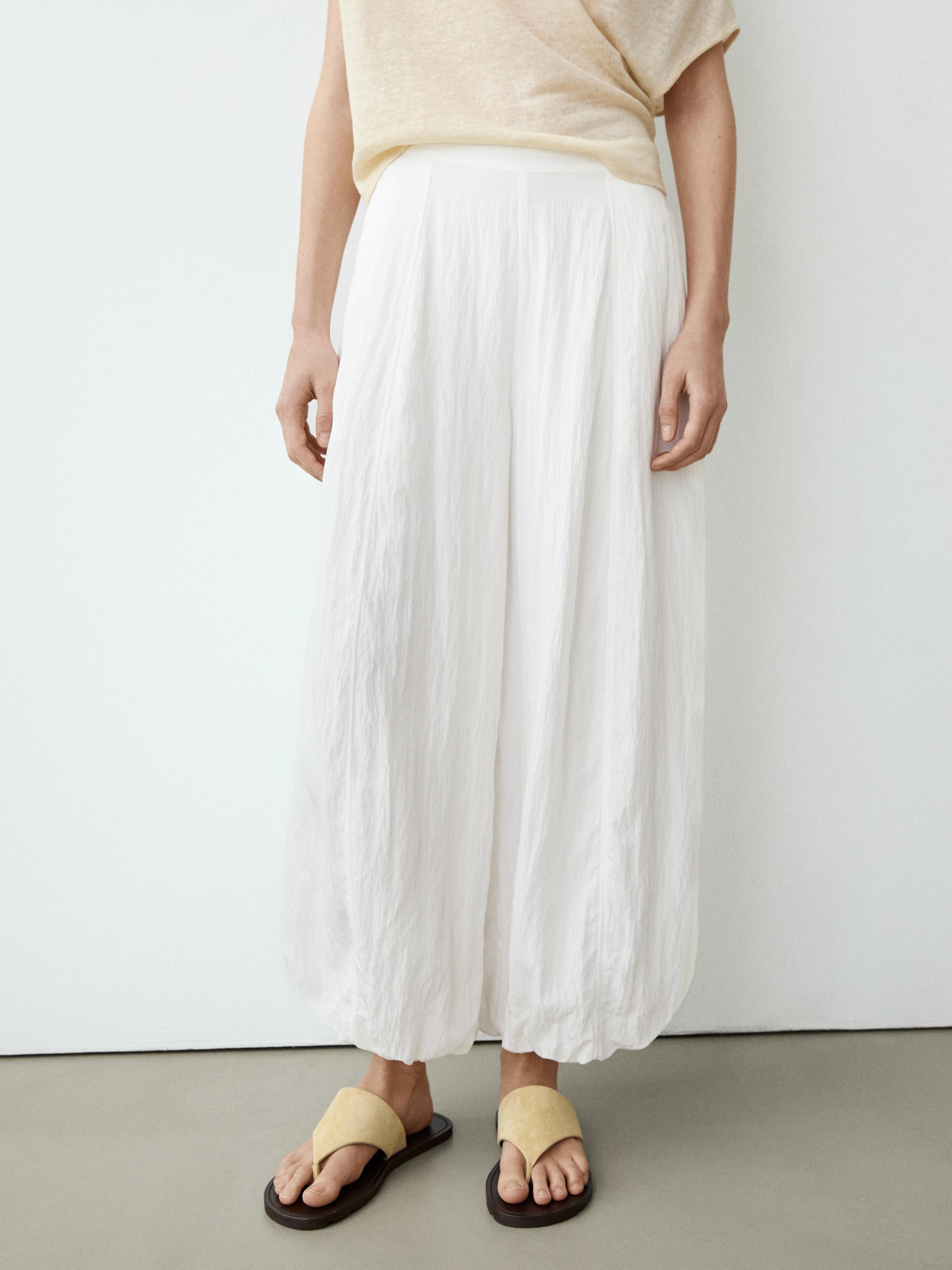 Flowing sarouel trousers with textured detail | Massimo Dutti UK