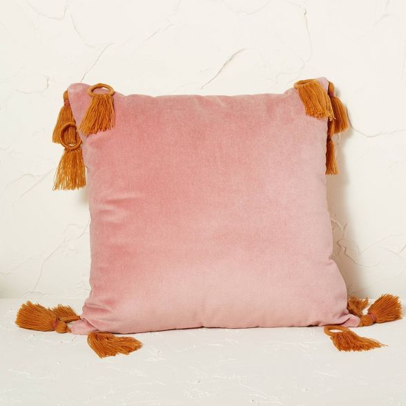 Velvet Square Throw Pillow with Ring Tassels Light Rose - Opalhouse&#8482; designed with Jungalow... | Target
