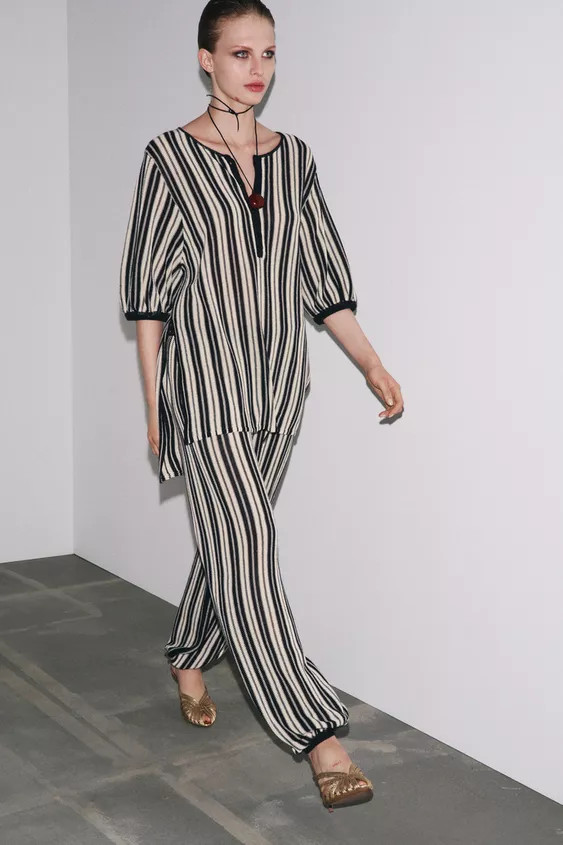 STRIPED KNIT TOP WITH LINEN | Zara US