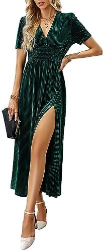 Sissyaki Women's Retro V-Neck Velvet Maxi Dress Wedding Guest Formal Party Long Dresses | Amazon (US)