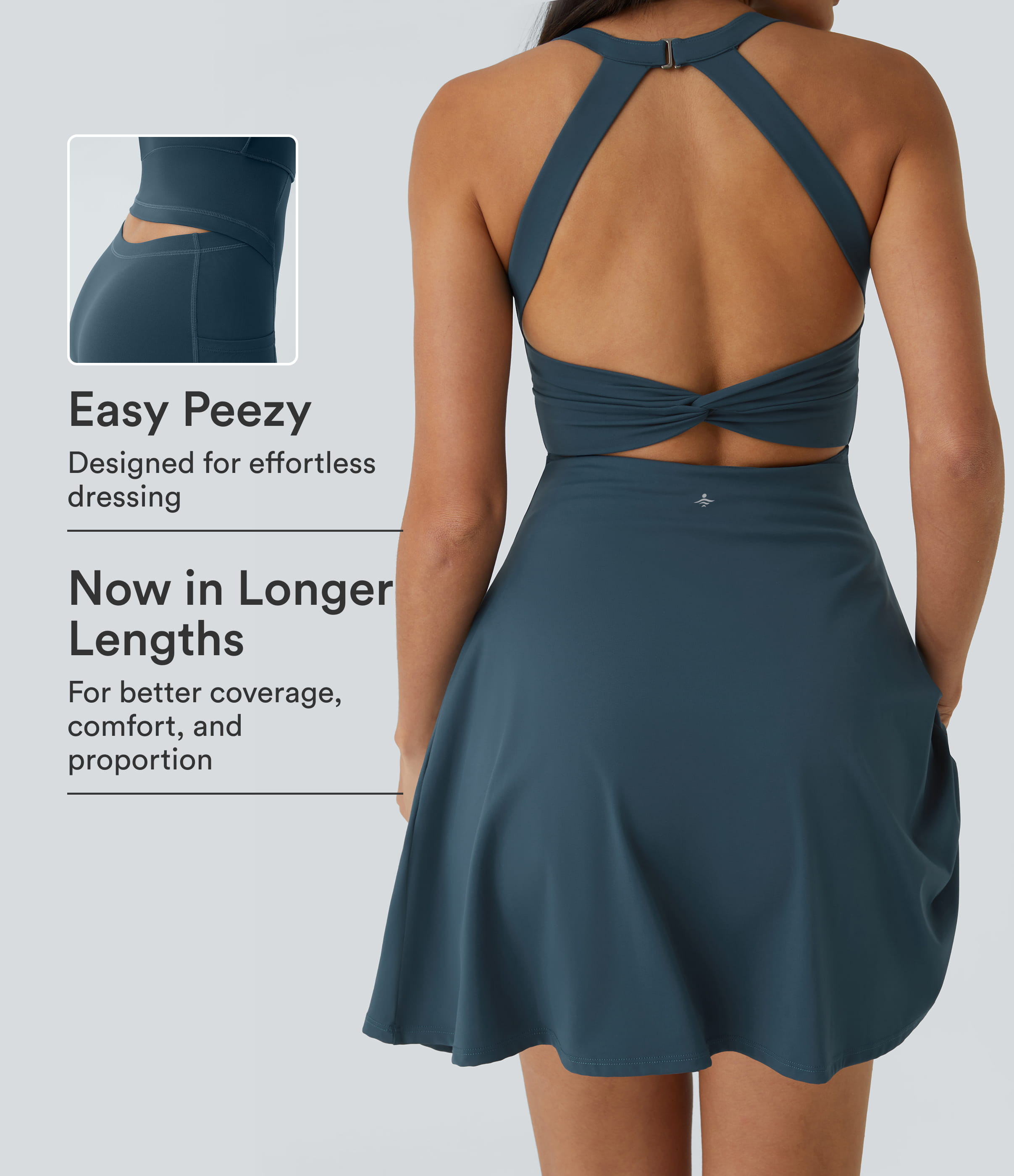 Halara Backless Twisted Flare Low Support Dance Active Dress-Longer Length-Easy Peezy Edition A-C Cups Workout Dress - Loka Blue - XS | HALARA