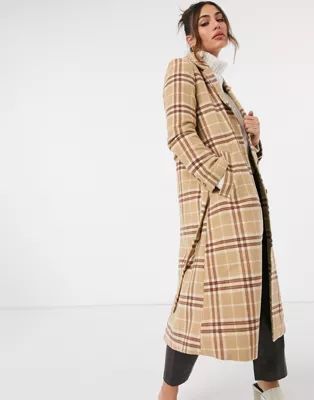 & Other Stories wool blend belted check coat in brown | ASOS (Global)