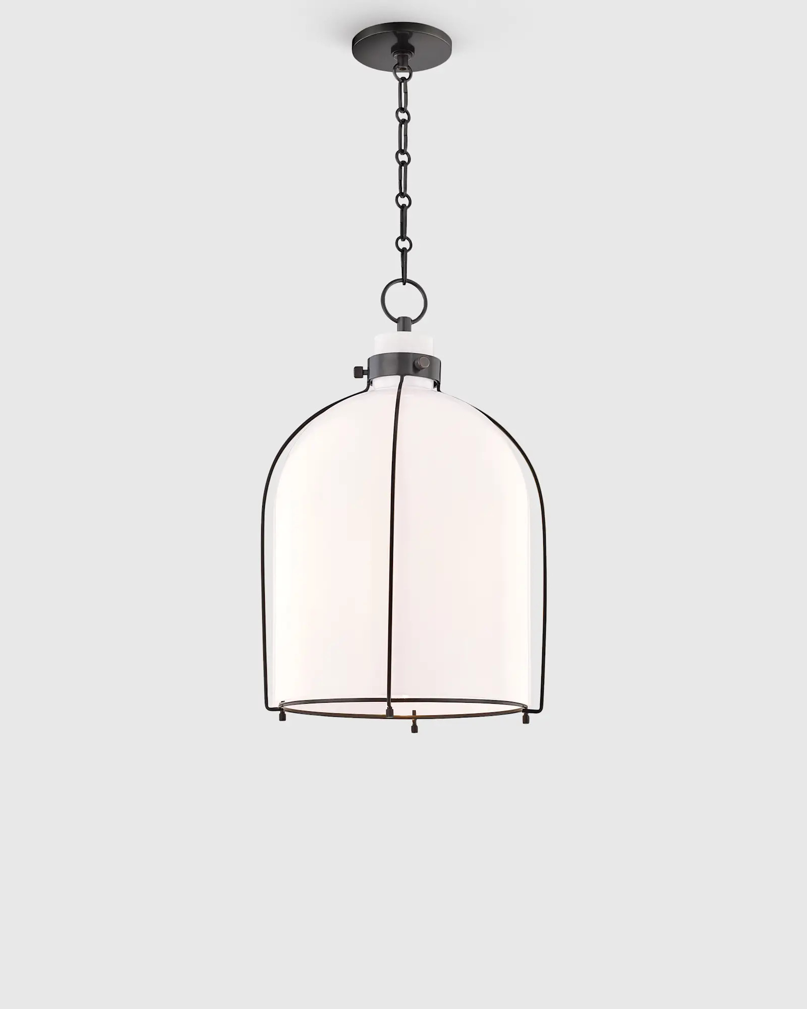 Iron and Opal Glass Bell Pendant Light in Black | Quince