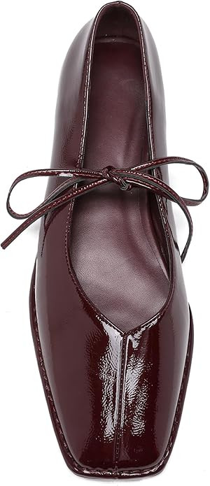 Lace Up Square Toe Ballet Flats for Women Cute Bow Slip On Mary Jane Flats Casual Ballerina Shoes | Amazon (US)