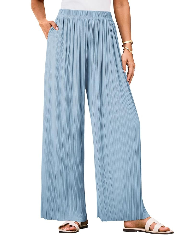 GRACE KARIN Women Wide Leg Pants Pleated Work Dress Pants Elastic Waisted Pull on Business Casual... | Amazon (US)