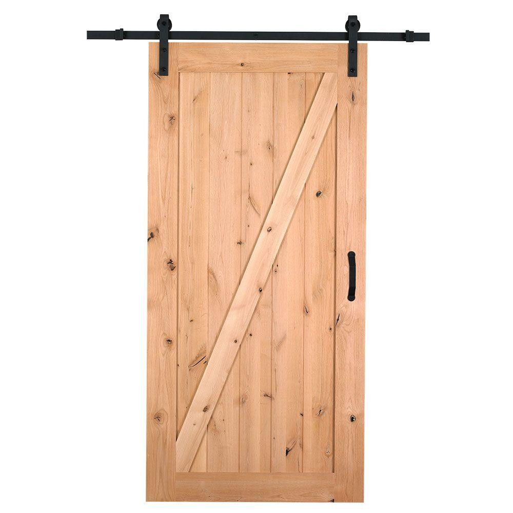 36 in. x 84 in. Z-Bar Knotty Alder Wood Interior Sliding Barn Door Slab with Hardware Kit | The Home Depot