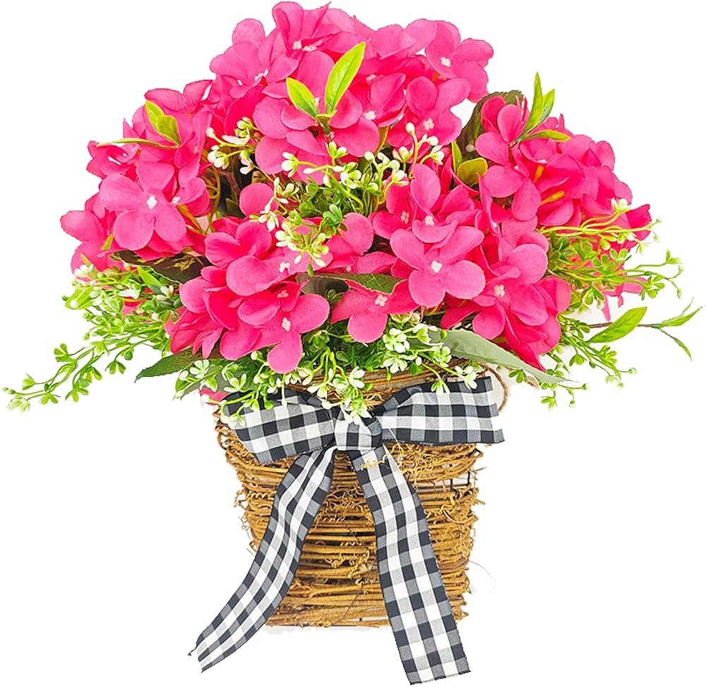 Firlar Door Hanger Basket Wreath, Artificial Geranium Flowers Door Hanging Basket Wreath Hanging ... | Amazon (US)