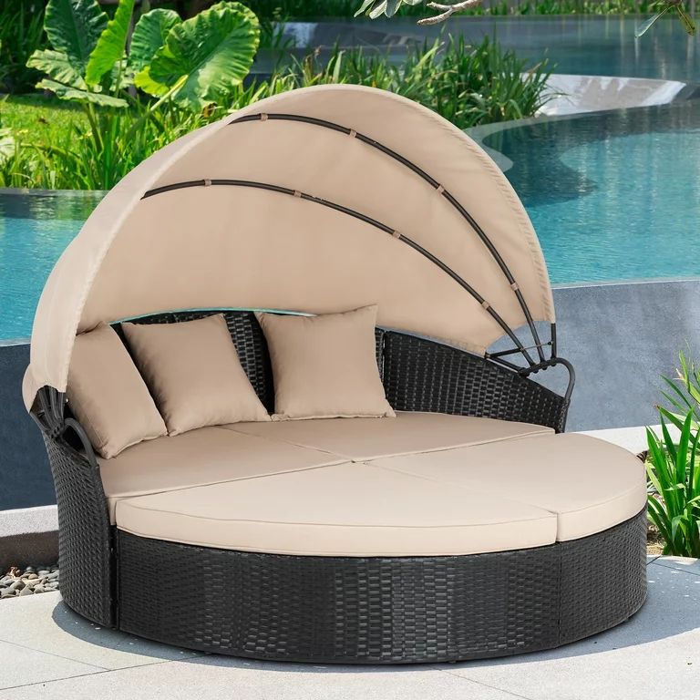 Walsunny Patio Furniture Outdoor Lawn Backyard Poolside Garden Round Daybed with Retractable Cano... | Walmart (US)