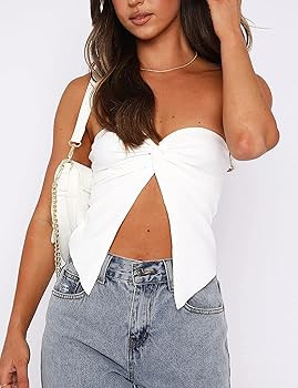 MISSACTIVER Women’s Y2K Sexy Twist Front Tube Top Strapless Sleeveless Solid Cut-Out Midriff Cr... | Amazon (US)