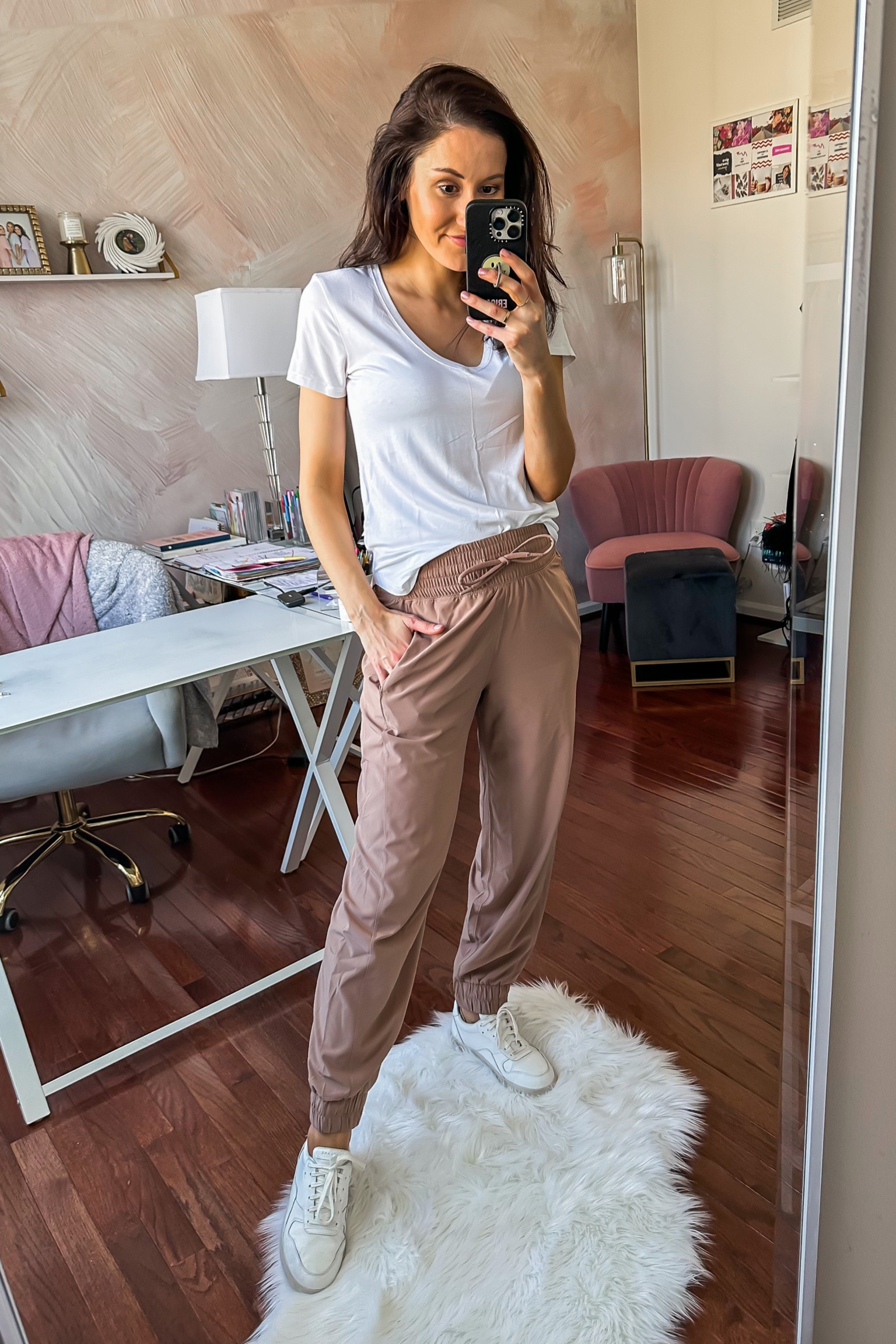 Abercrombie joggers (SO GOOD, 💯) + drapey white v-neck tee both 25% off with code AFLTK 🤍 

#LTKSale #LTKtravel #LTKsalealert