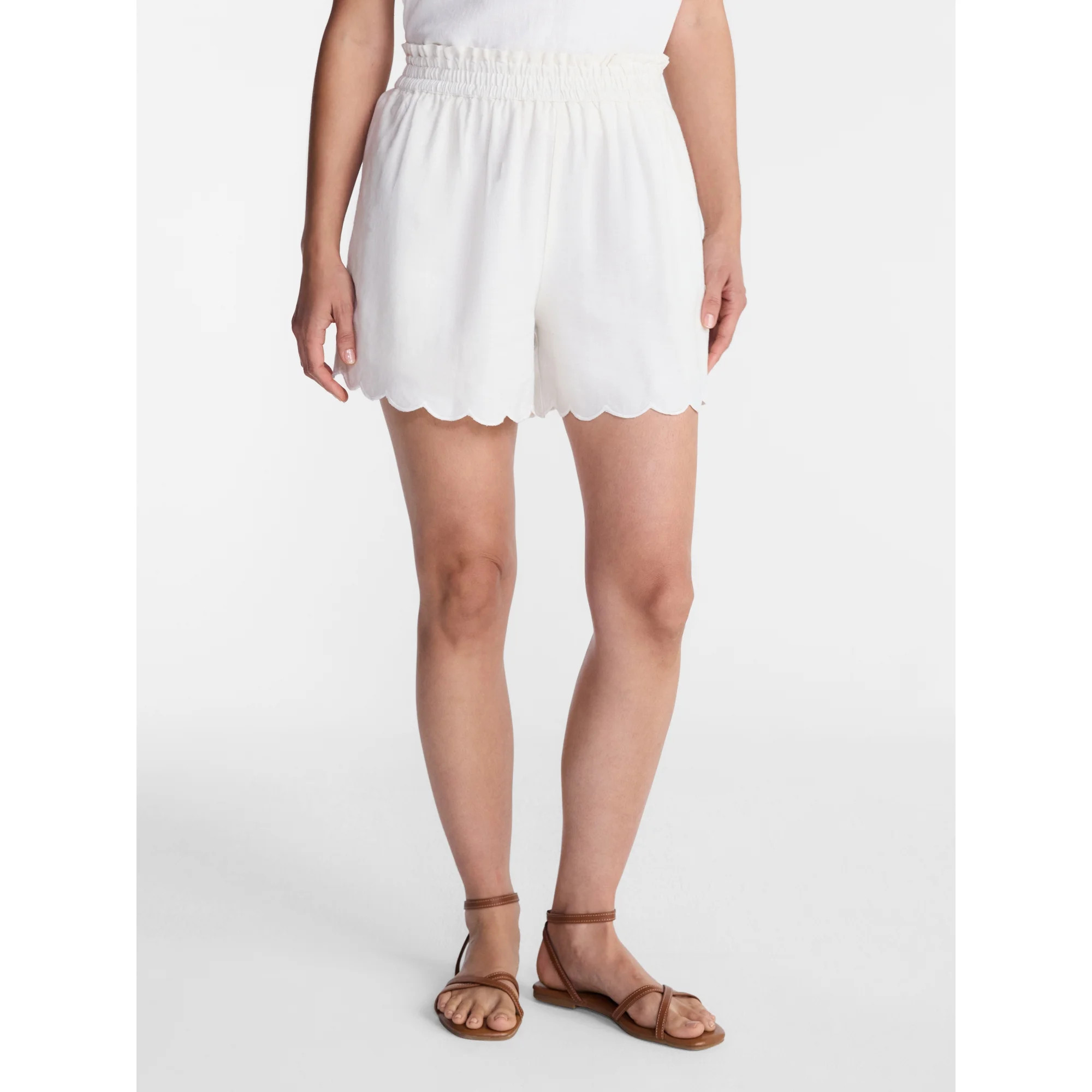 Time and Tru Women's Linen Blend Shorts with Scalloped Hem, Sizes XS-XXXL | Walmart (US)