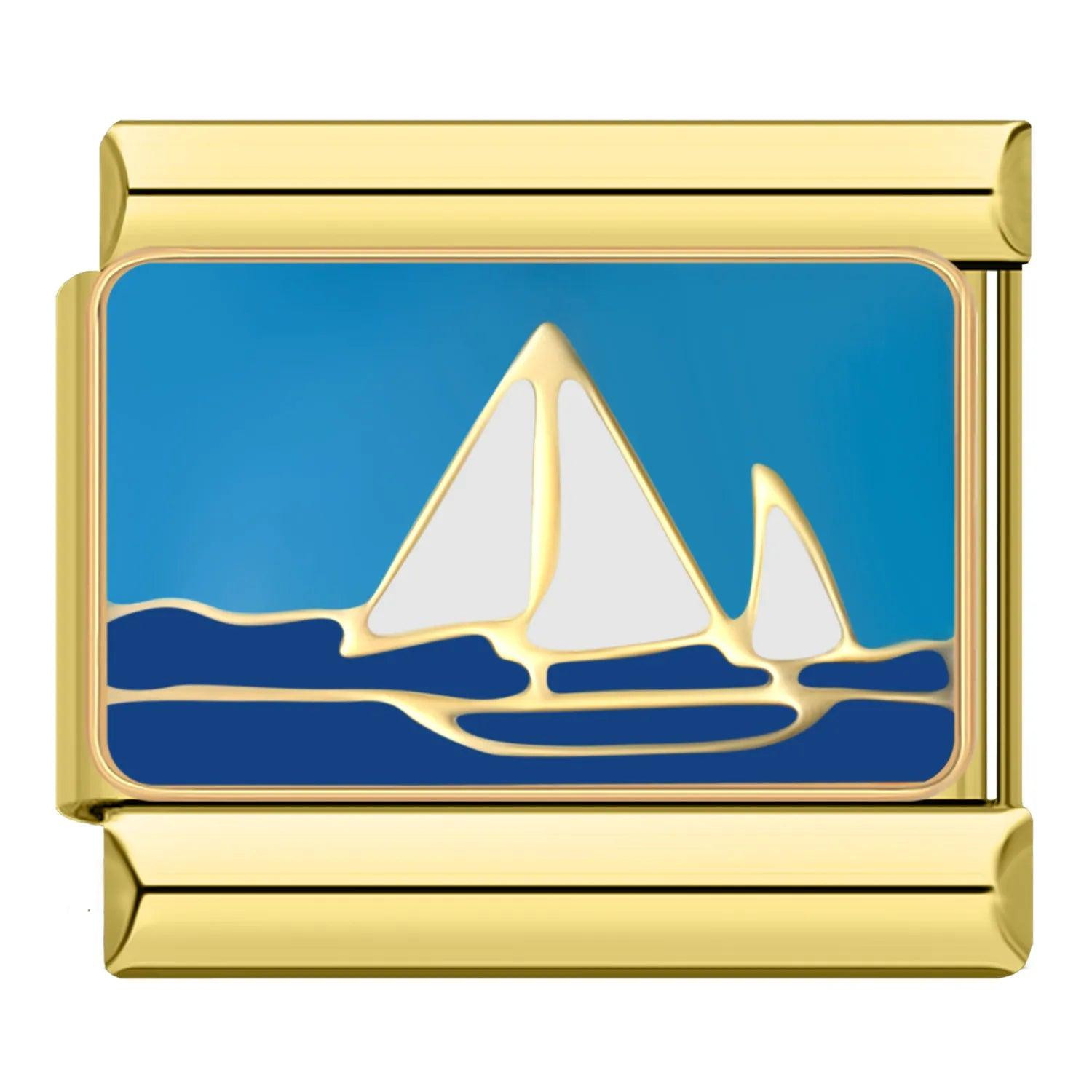 Sailing Boat in the Sea, on Gold | Charms Official
