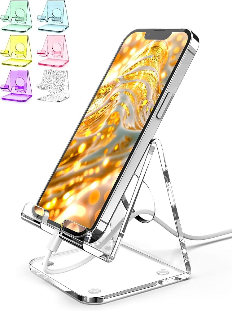 TOPGO Acrylic Cell Phone Stand, Clear Phone Holder for Office Desk, Vanity, Kitchen, Bedside Tabl... | Amazon (US)