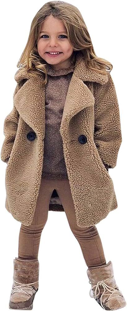 Toddler Baby Girls Pea Coat Winter Long Sleeve Solid Windproof Warm Parka Coat Outwear | Amazon (US)