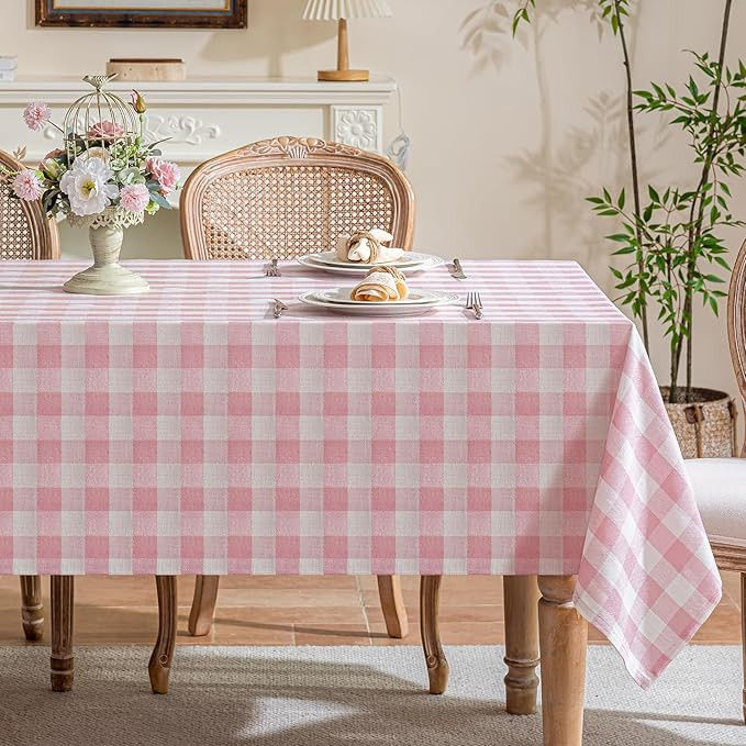 Amazon.com: Fiokle Gingham Tablecloth Rectangle Table, Cotton Linen Fabric Picnic Checkered Table... | Amazon (US)