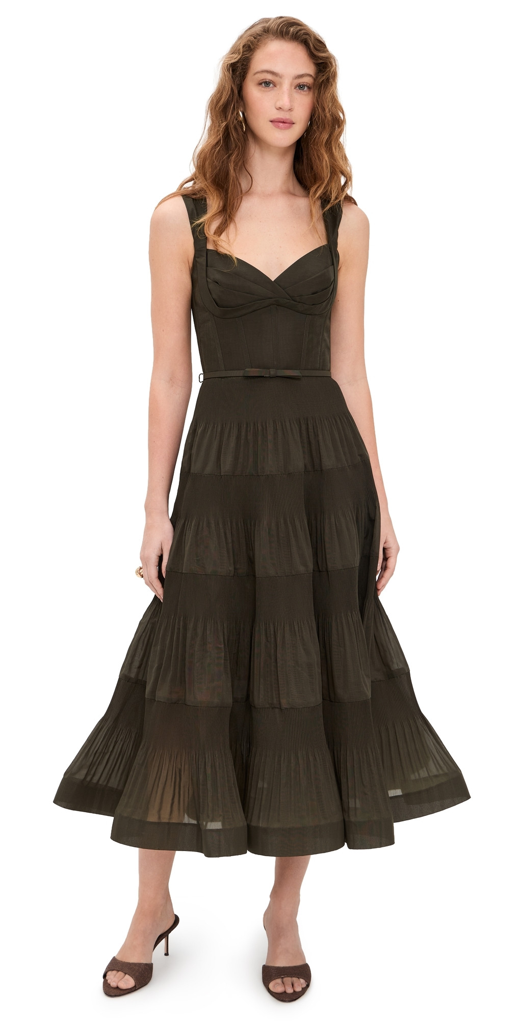 Zimmermann Pleated Draped Midi Dress Olive 1 | Shopbop