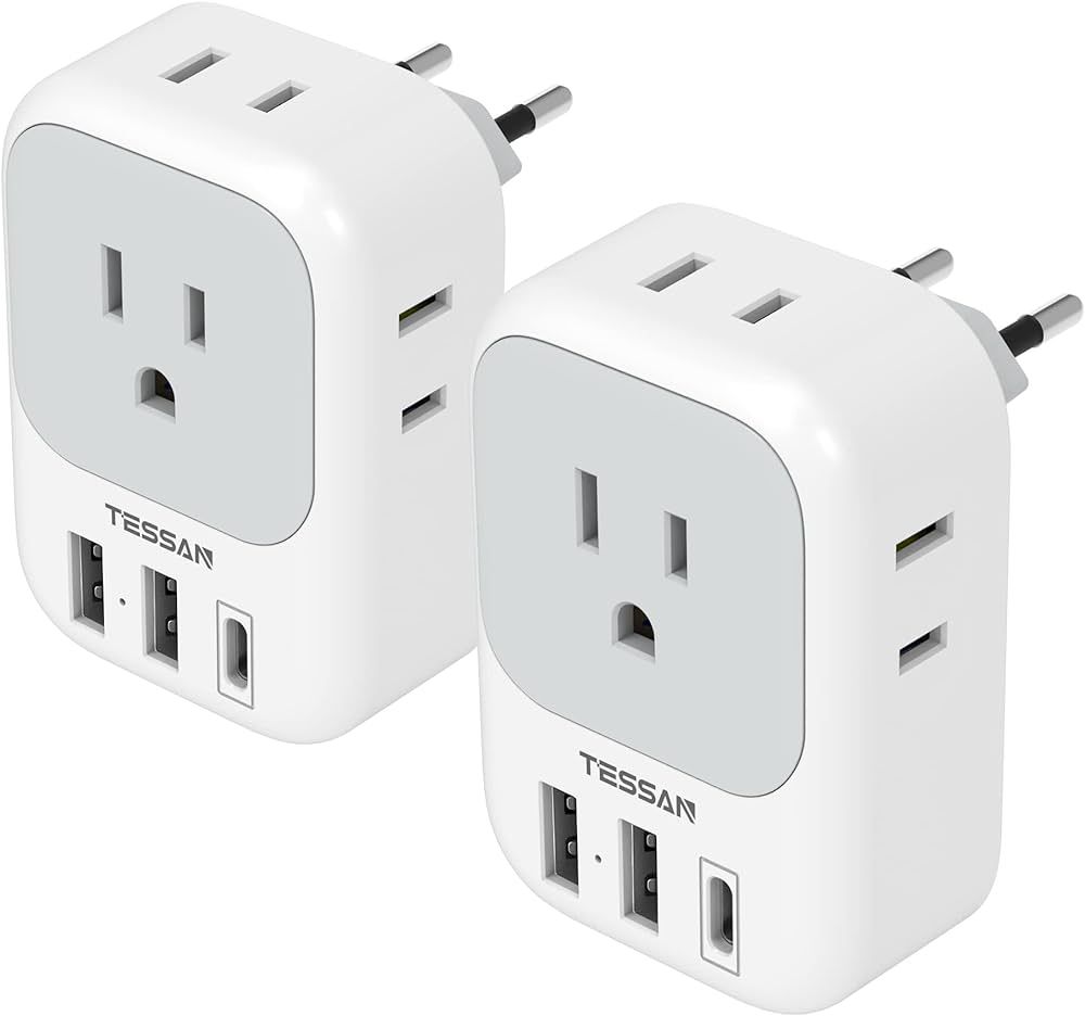 2 Pack European Travel Plug Adapter USB C, TESSAN US to Europe Plug Adapter with 4 Outlets 3 USB ... | Amazon (US)