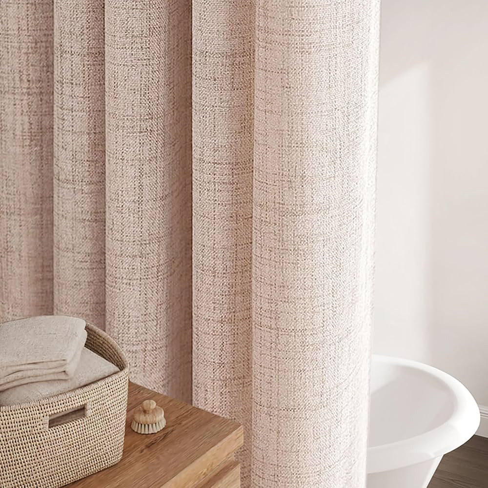 Awellife Beige Linen Style Shower Curtain Set with 12 Durable Hooks - Textured Fabric Heavy Cloth... | Amazon (US)