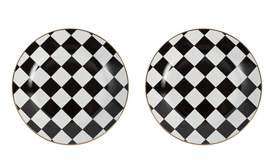 Retro Black and White Checkerboard Gold Edge Ceramic Dinner Plate Dessert Plate Salad Plate-Set o... | Amazon (US)