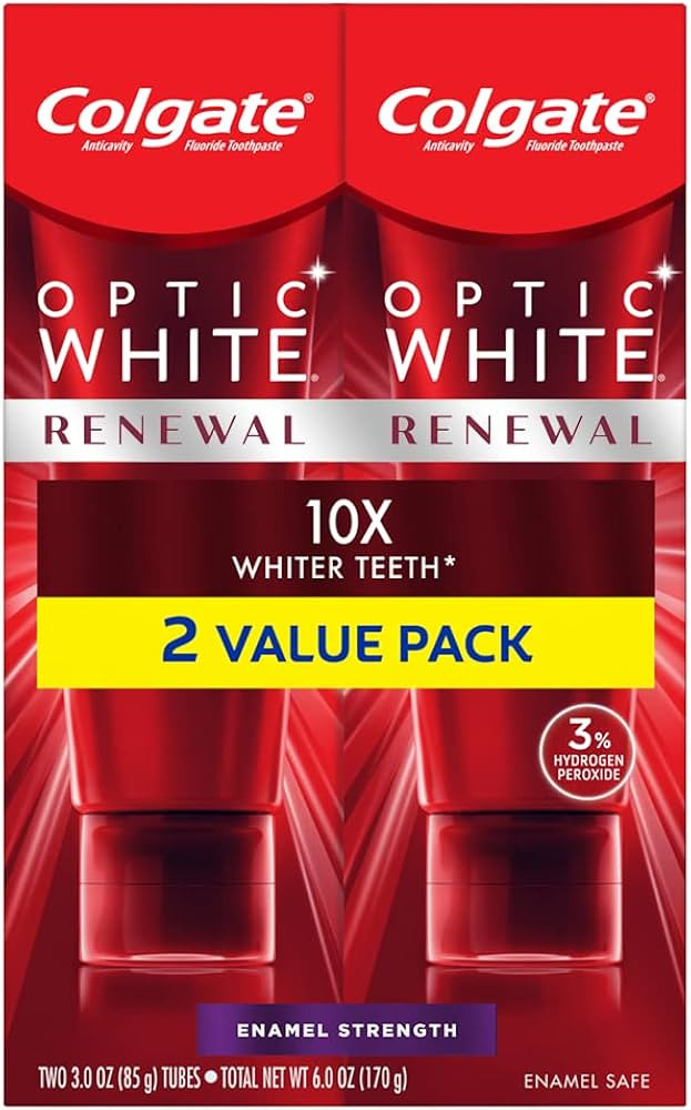Colgate Optic White Renewal Teeth Whitening Toothpaste, Enamel Strength, 3 Oz Tube, 2 Pack | Amazon (US)