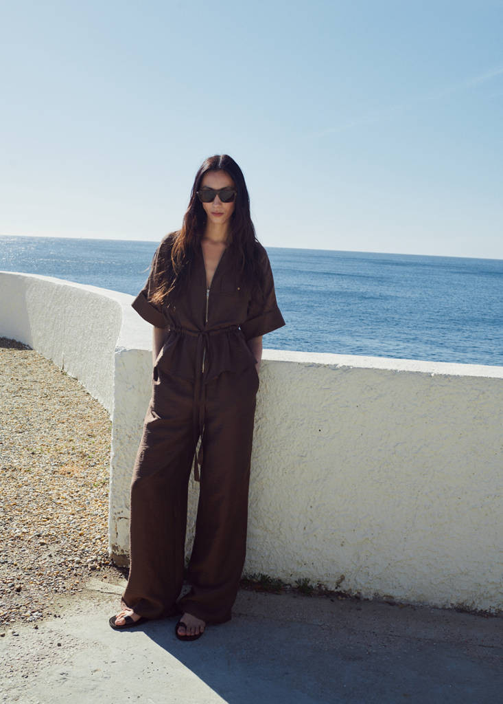 Linen blouse with belt brown - Woman - 4 - MANGO | Mango (US/MX/AU)