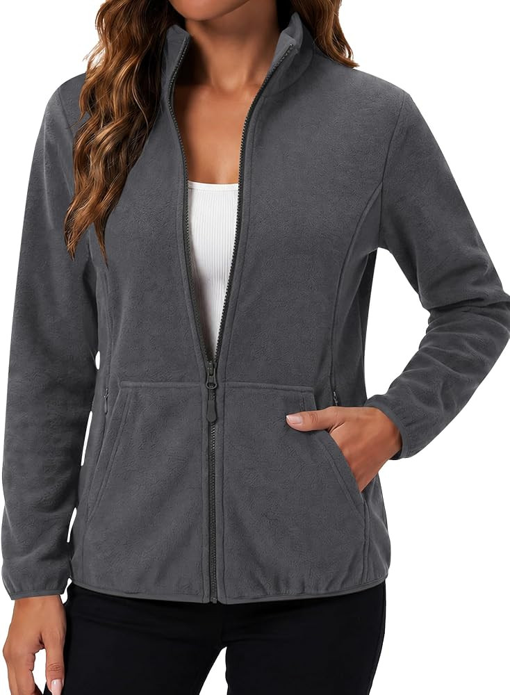 LOMON Fleece Jacket Women with 6 Pockets Lightweight Full Zip Coat | Amazon (US)