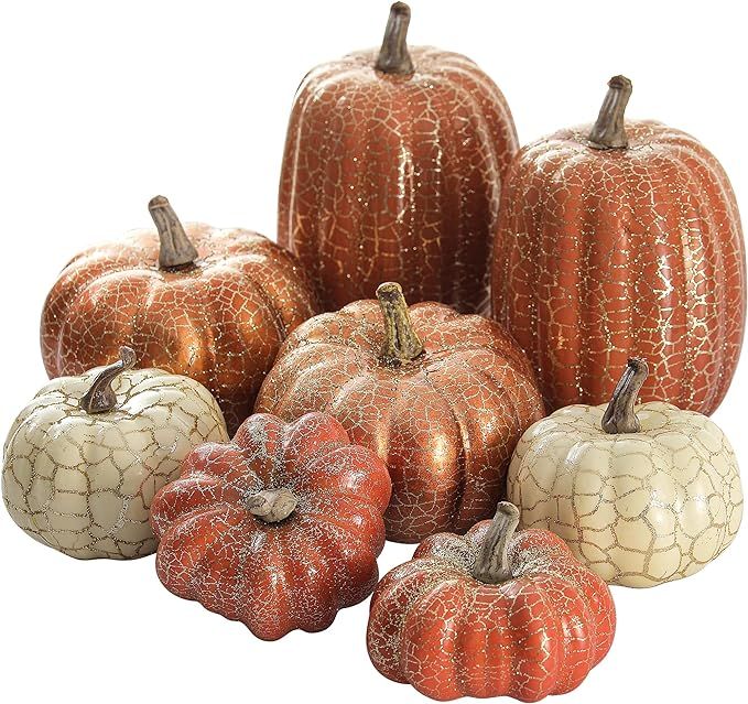 Artgar Pumpkin Decor, 8PCS Halloween Pumpkin, Metal Cracked Design Foam Pumpkins for Halloween Th... | Amazon (US)