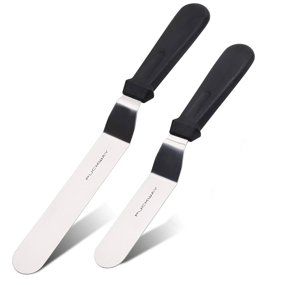 Angled Icing Spatula, Stainless Steel Offset Spatula, Cake Spatula Set of 2 Black 6, 8 inch Blade | Amazon (US)