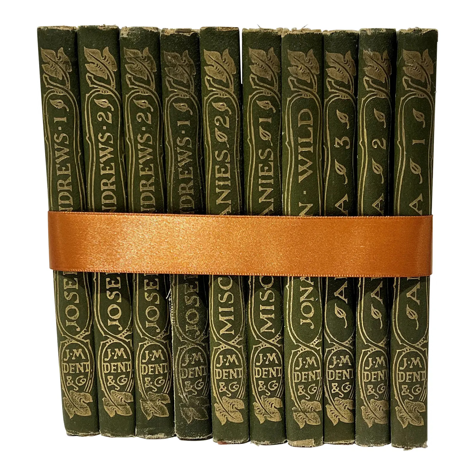 Vintage Classic Books - Green and Gold - Set of 8 | Chairish