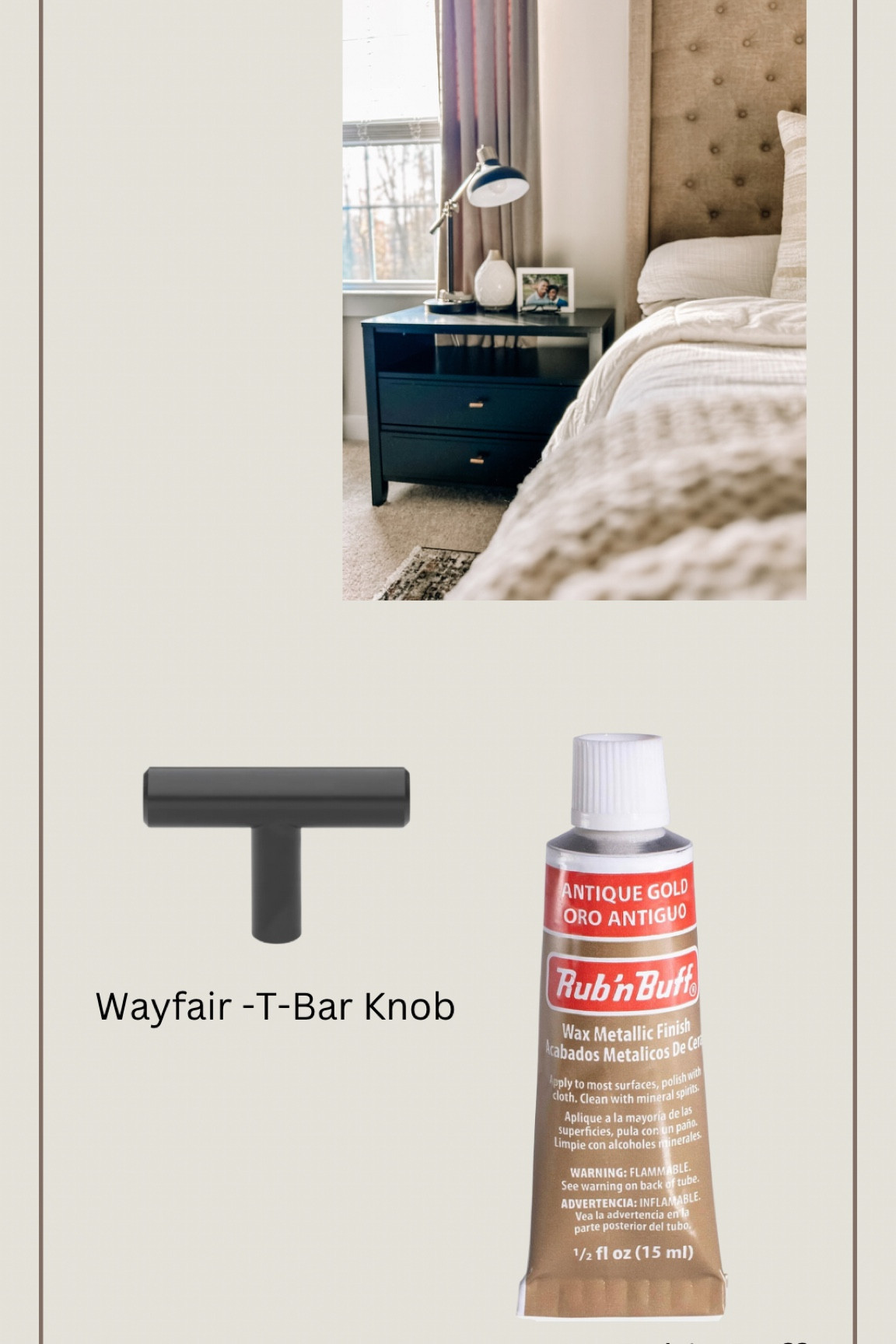 DIY Brass Pulls (as seen on the pictured nightstand) 