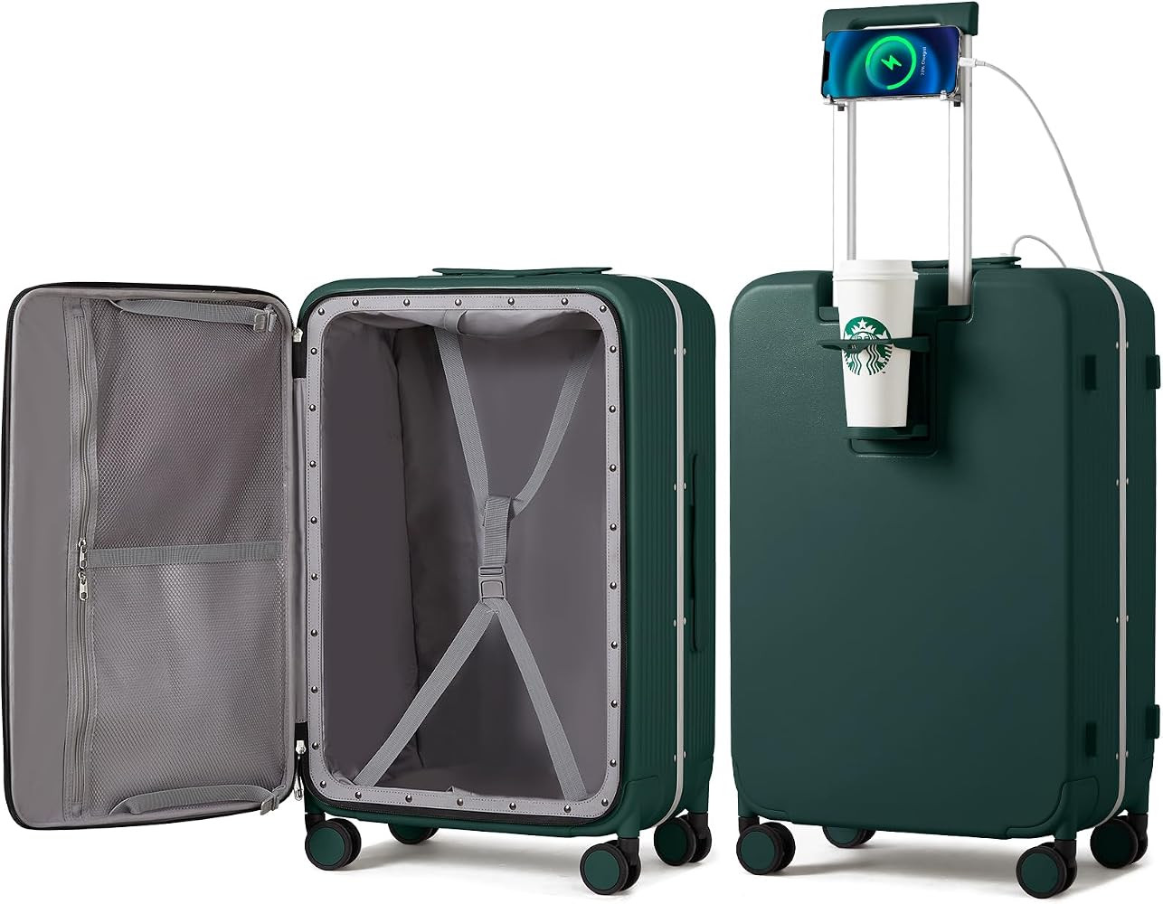 mixi Large Checked Luggage with Cup Phone Holder and Charger Hard Shell Suitcases with Spinner Wh... | Amazon (US)