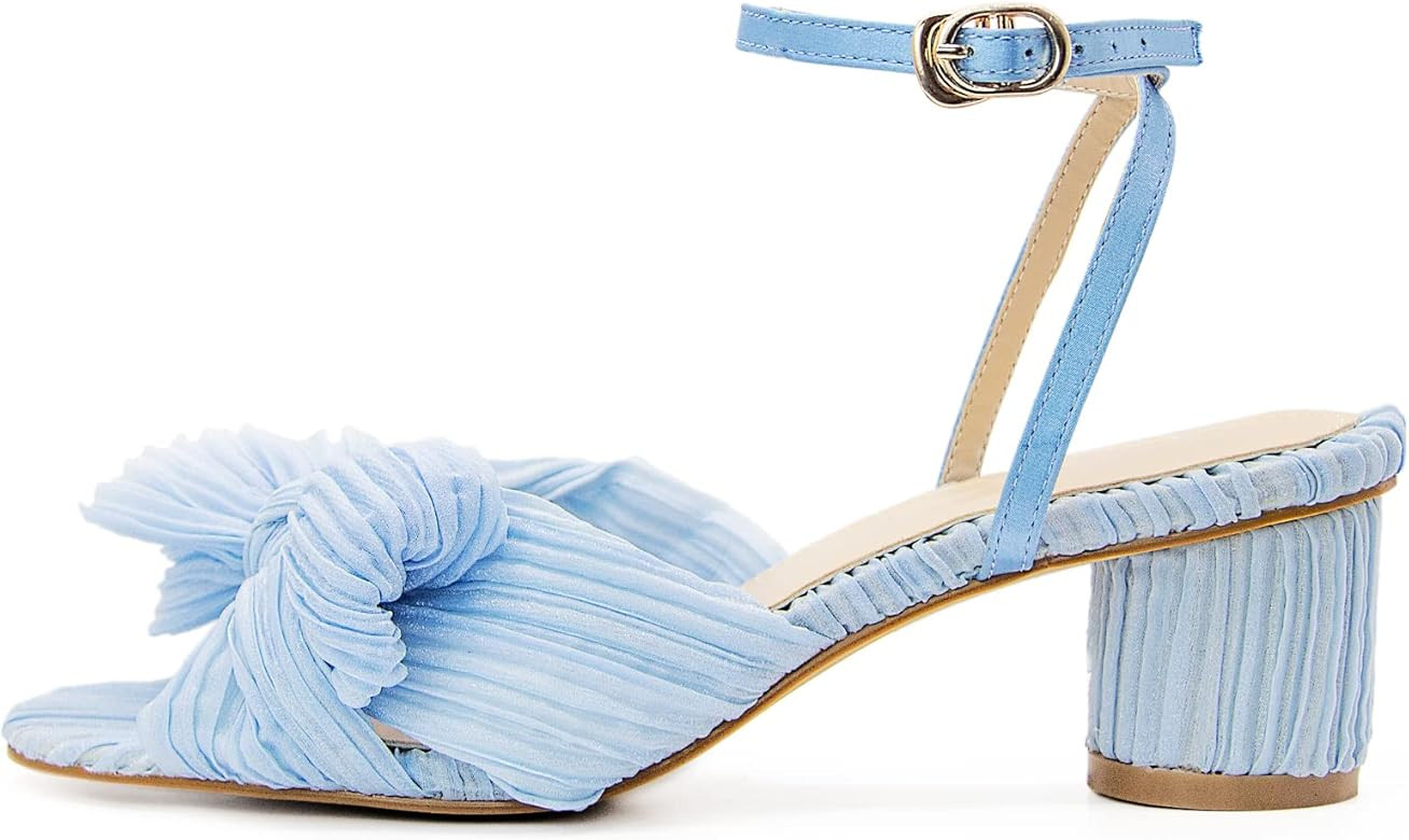 MUCCCUTE Women's Bow Knot Heeled Sandals Ankle Buckle Strap Chunky Heeled Open-toe Comfortable Weddi | Amazon (US)