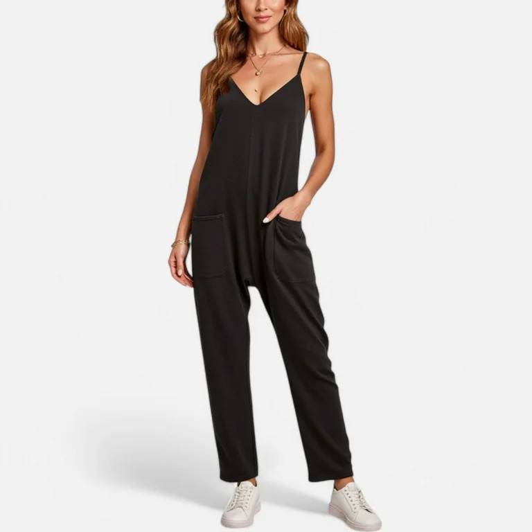 Women's Loose Fit Overalls with Adjustable Straps and Side Pockets - Medium, Black | Walmart (US)