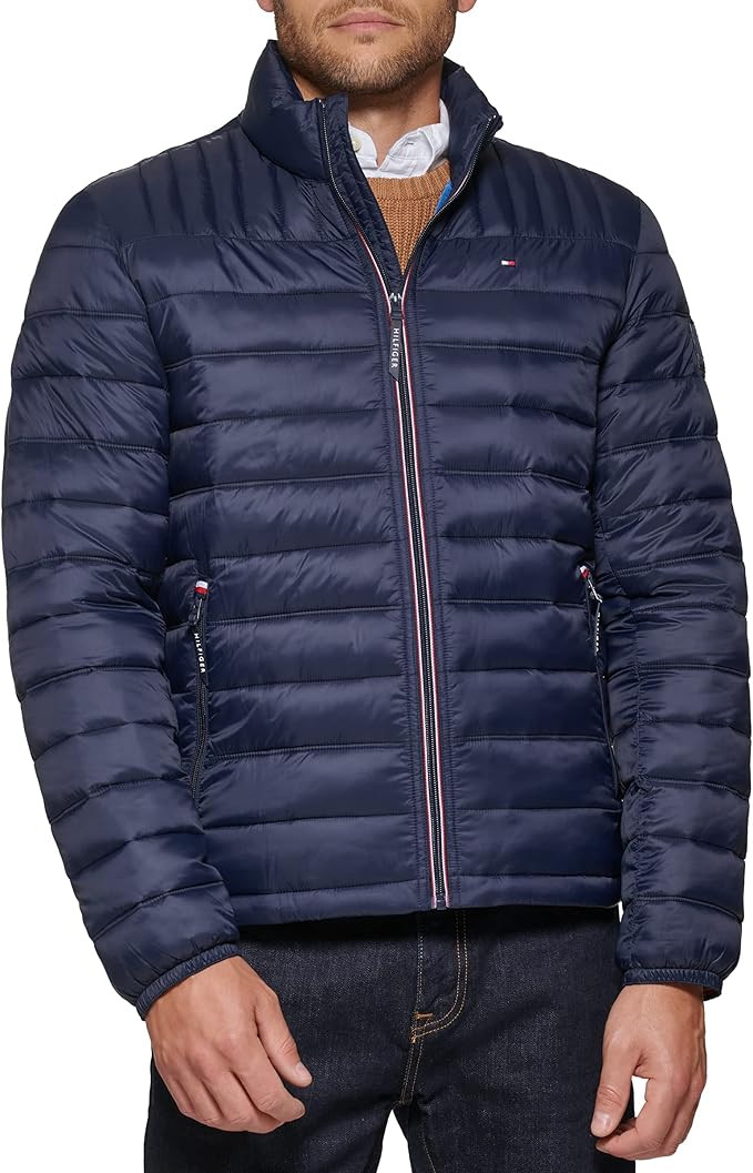 Tommy Hilfiger Mens Embroidered Logo Puffer Jacket | Amazon (US)
