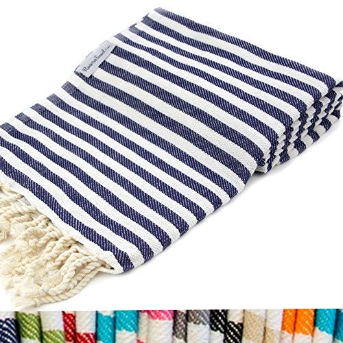 Navy Striped Turkish Towel 100% Cotton for Beach Bath Swimming Pool Yoga Pilates Picnic Blanket Scar | Amazon (US)