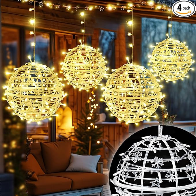 Likiyol Christmas Light Balls Outdoor 4 Pack 8" Sphere Christmas Lights with Plug, Hanging Tree G... | Amazon (US)