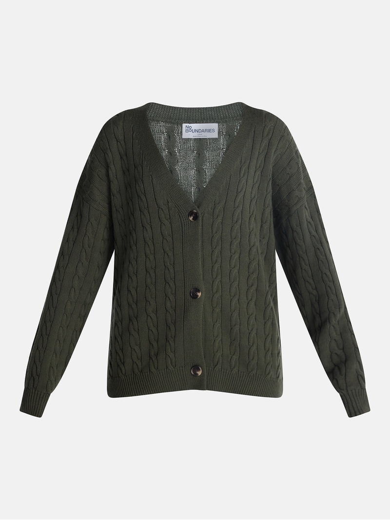 No Boundaries Cable Knit Grandpa Cardigan, Women's and Women's Plus XXS-4X | Walmart (US)