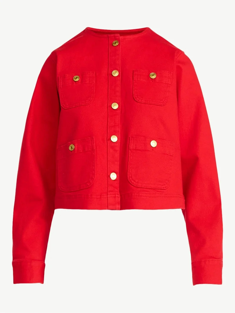Free Assembly Women's Collarless Denim Jacket, Sizes XS-XXL | Walmart (US)