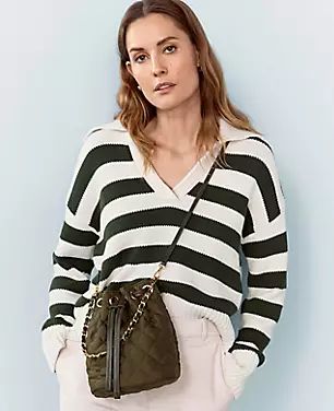 Weekend Stripe Collared Sweater | Ann Taylor (US)