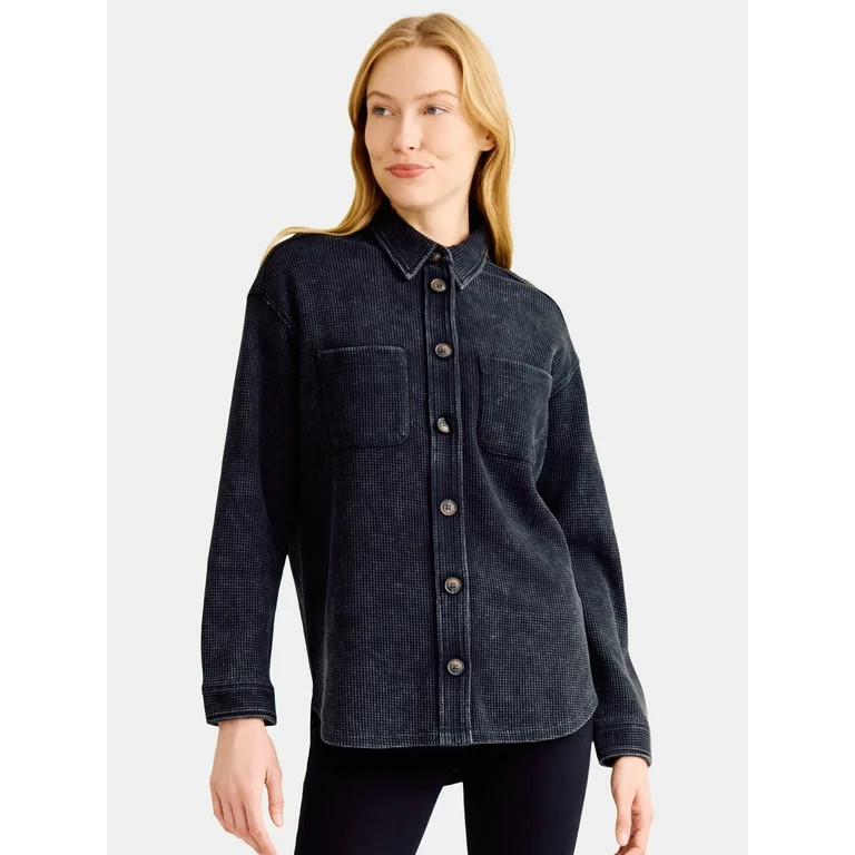 Time and Tru Women’s Knit Shacket with Long Sleeves, Sizes XS-XXXL | Walmart (US)