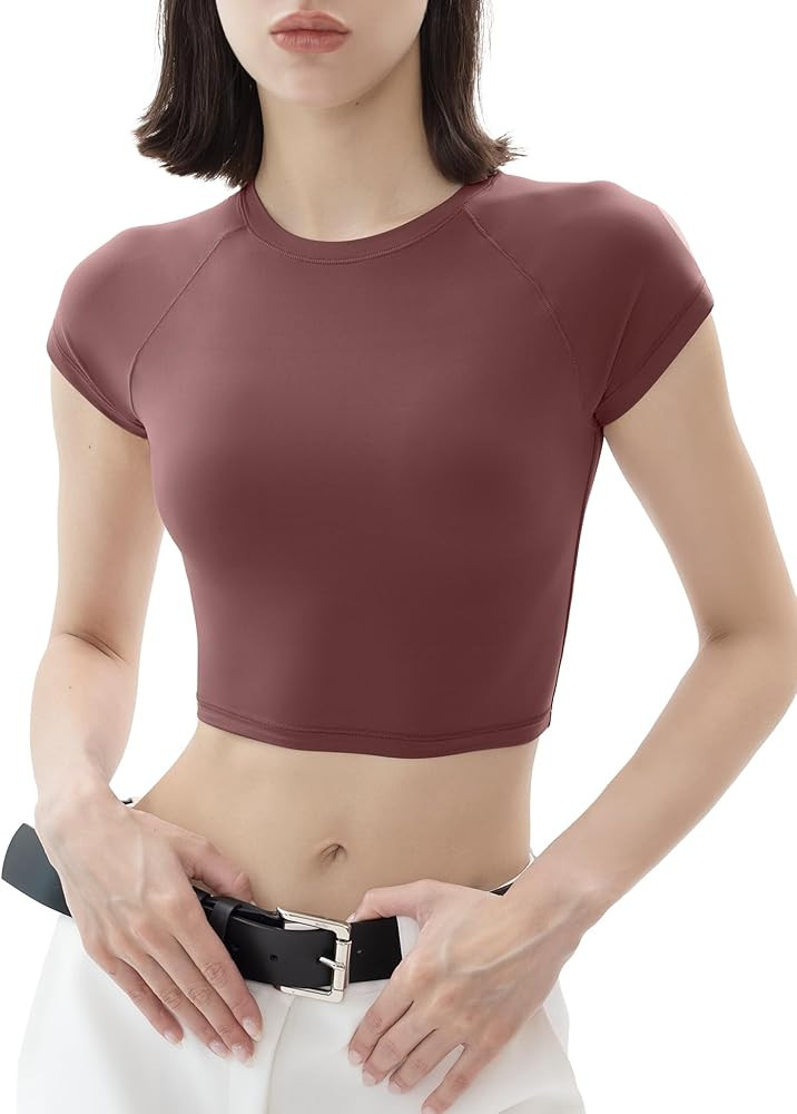 PUMIEY Women's Short Sleeve Crop Tops Crew Neck T Shirt Sexy Tee Smoke Cloud Collection | Amazon (US)