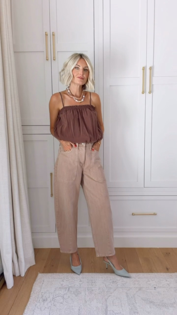 This all brown look with a pop of blue in these heels is so chic 💕 wearing XS/4.

Loverly Grey, Zara, Target finds, Target fashion, brown bubble tank top, barrel jeans outfit, barrel denim outfit, summer fashion, summer outfit ideas

#LTKootd #LTKSeasonal