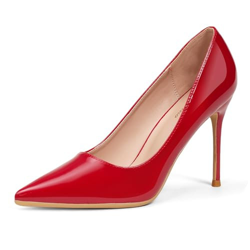 GENSHUO High Heel, 10cm/3.94 Inch Stiletto High Heel Shoes for Women Pointed Toe Party Evening Dress Pumps Prom Red 10 | Amazon (US)