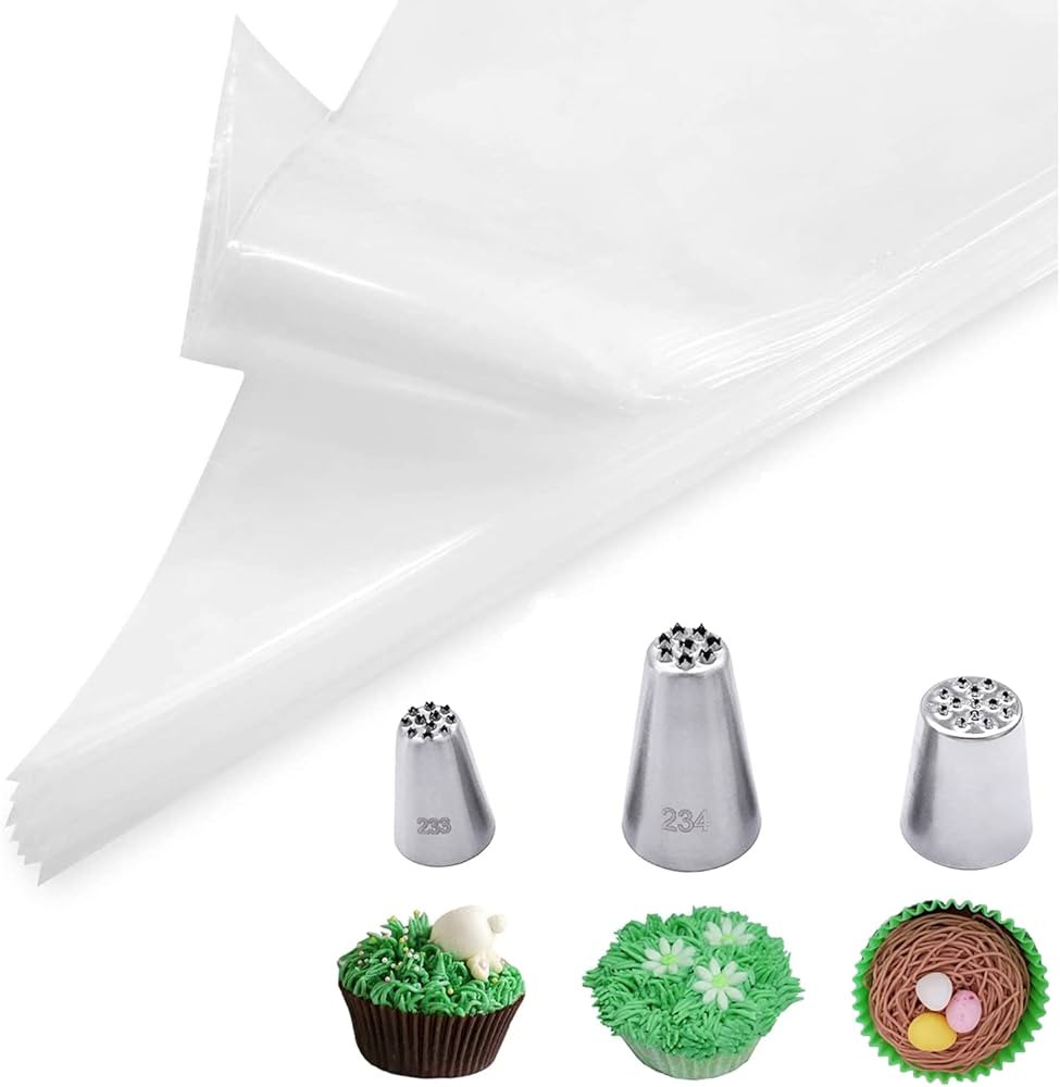 Grass Piping Tip and Bag,3 Grass Icing Tips with 20 Piping Bags Disposable Pastry Bags 12 Inch fo... | Amazon (US)