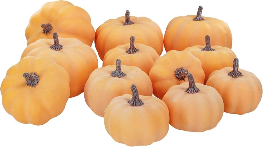 12 Pcs Assorted Small Orange Artificial Pumpkins Decorative Fall Pumpkins Harvest Pumpkins Foam P... | Amazon (US)