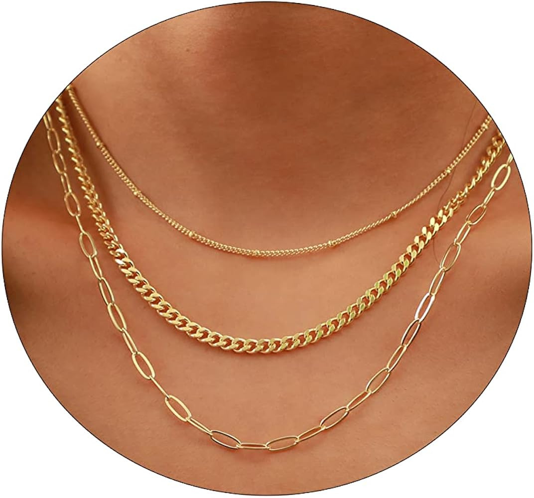 ASCOMY Layered Necklaces for Women, Dainty Gold Necklace 14K Gold Plated Herringbone Necklace for... | Amazon (US)