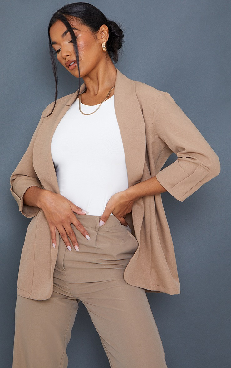 Camel Basic Turn Up Sleeve Blazer | PrettyLittleThing US