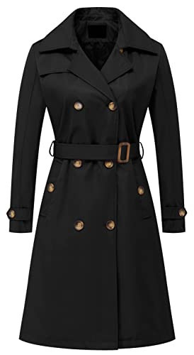 Chrisuno Rain Mid Length Trench Coat Women Coats Long Trenchcoat Double Breasted Water Resistant Classic Peacoat with Belt Black 2XL | Amazon (US)